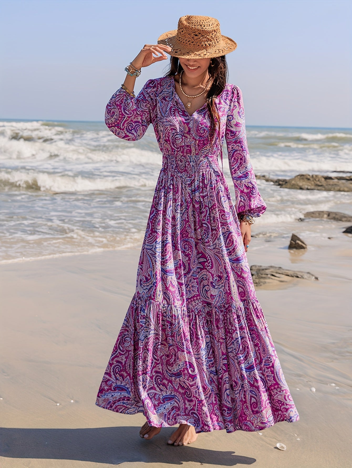 Robe bohème longue été femme à motifs paisley fluide