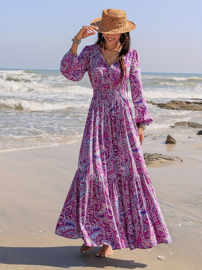 Robe bohème longue été femme à motifs paisley fluide