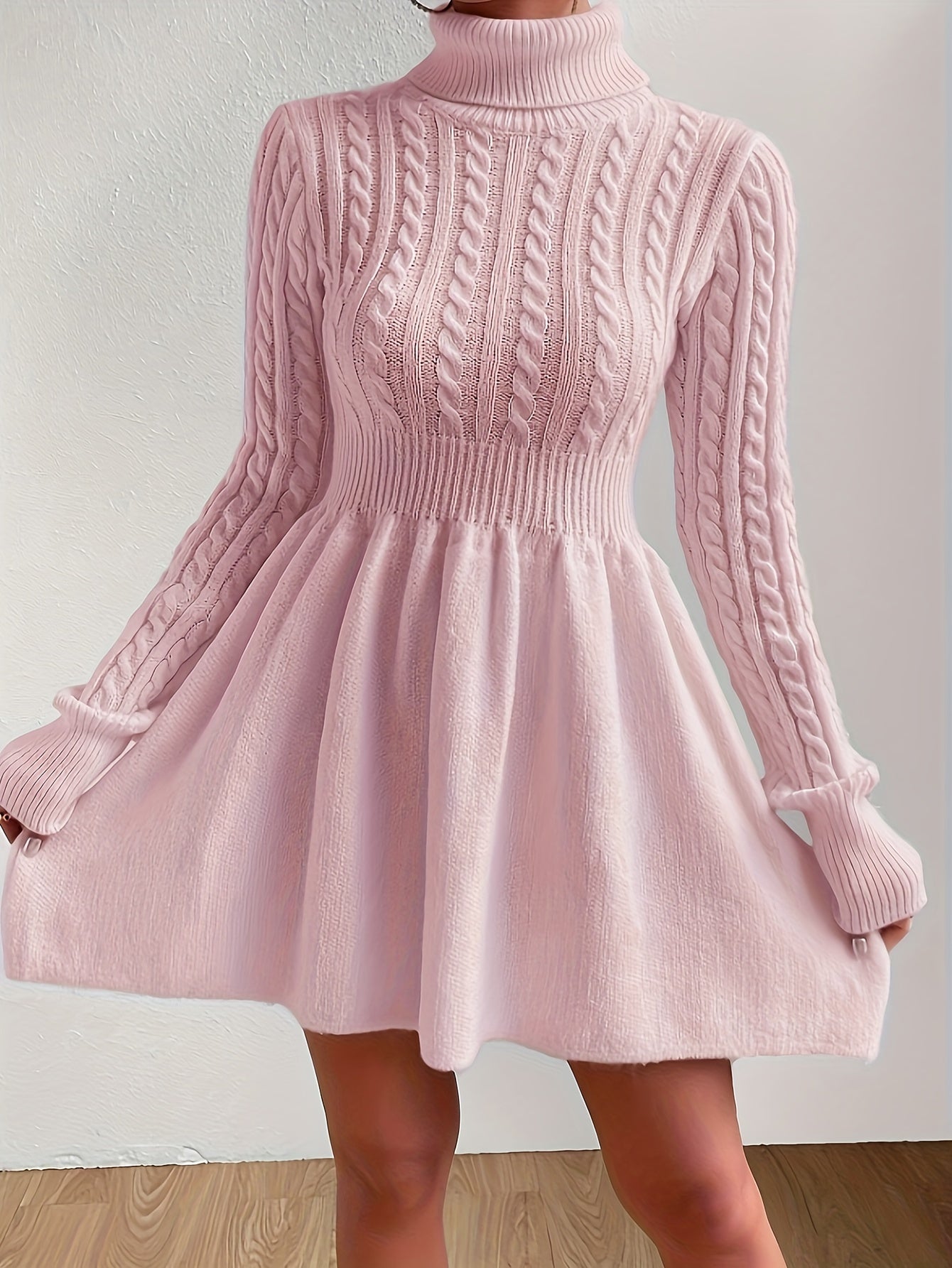 Robe pull hiver femme col roulé maille torsadée