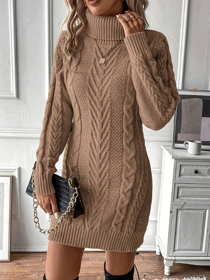 Robe pull hiver femme col roulé maille torsadée courte