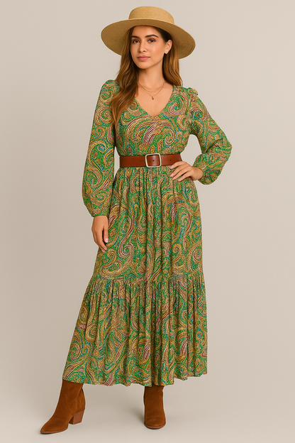 Robe bohème longue été femme à motifs paisley fluide