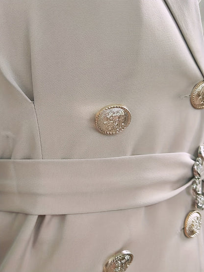 Robe blazer satinée femme à ceinture bijou