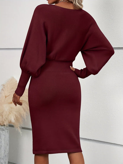 Robe pull femme manches chauve-souris coupe ajustée