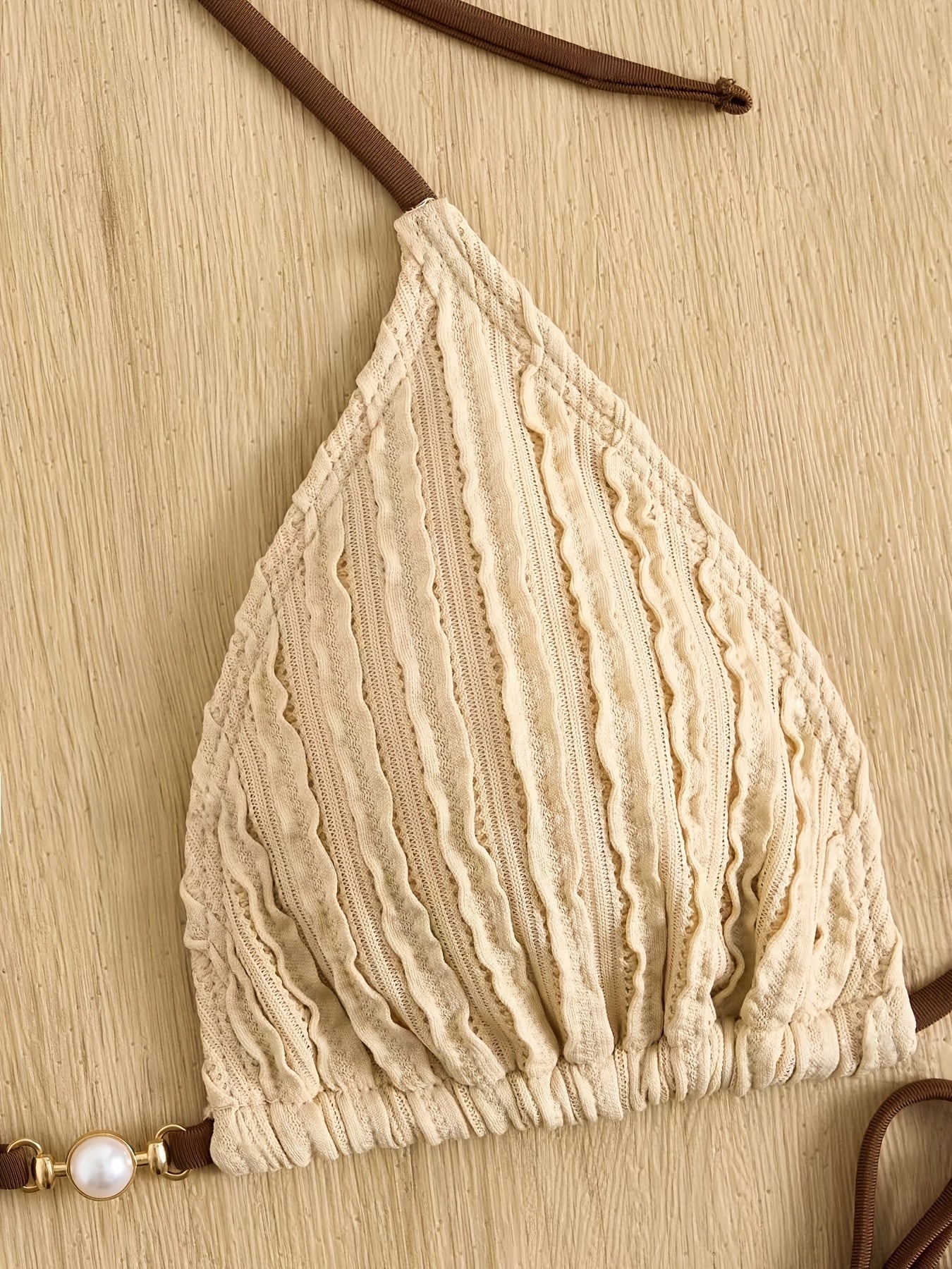 Maillot de bain 2 pièces triangle texturé à nouer perle