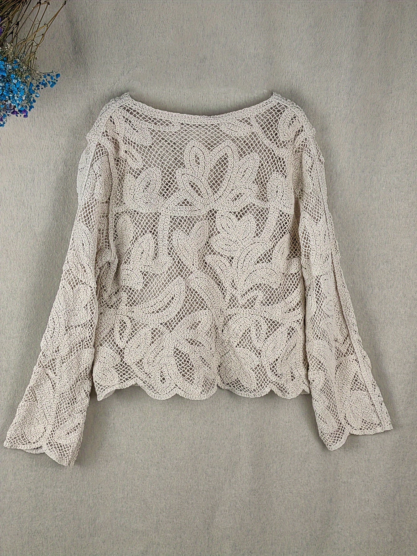 Top en maille crochet femme manches longues boutonné