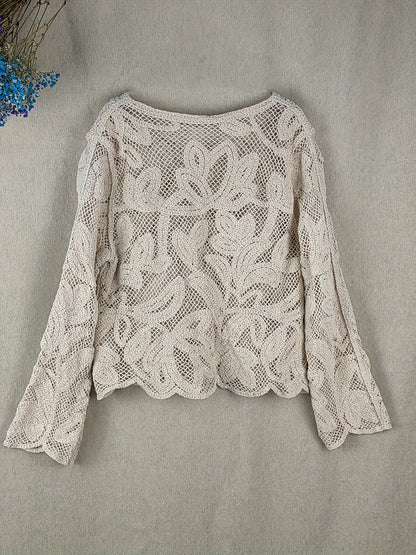 Top en maille crochet femme manches longues boutonné