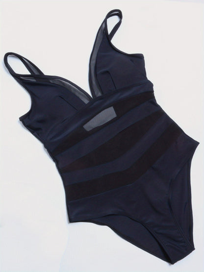 Maillot de bain 1 pièce sculptant femme – décolleté croisé & détails en tulle