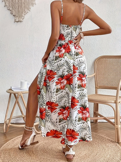 Robe longue imprimé tropical multicolore