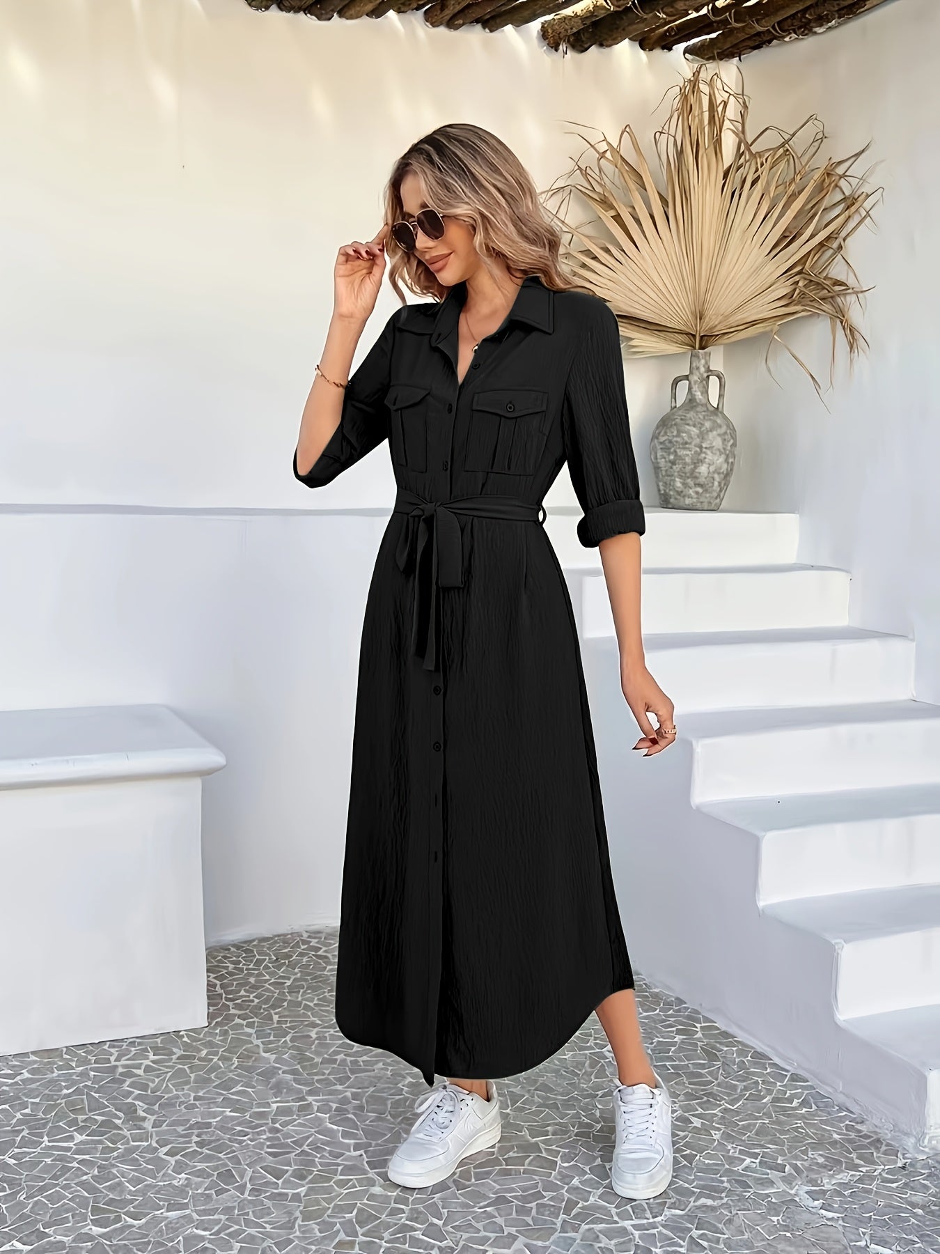 Robe chemise mi-longue femme coton léger
