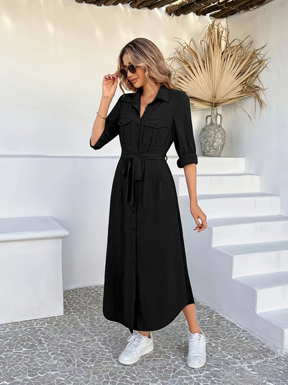 Robe chemise mi-longue femme coton léger