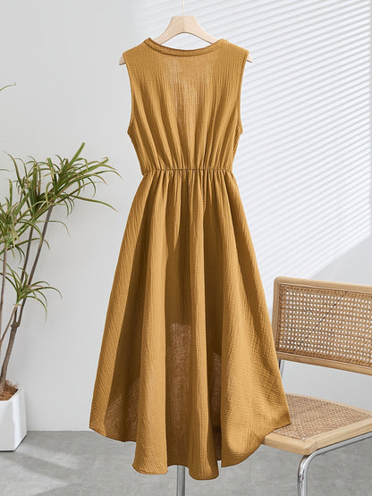 Robe bohème longue sans manches femme effet lin fluide