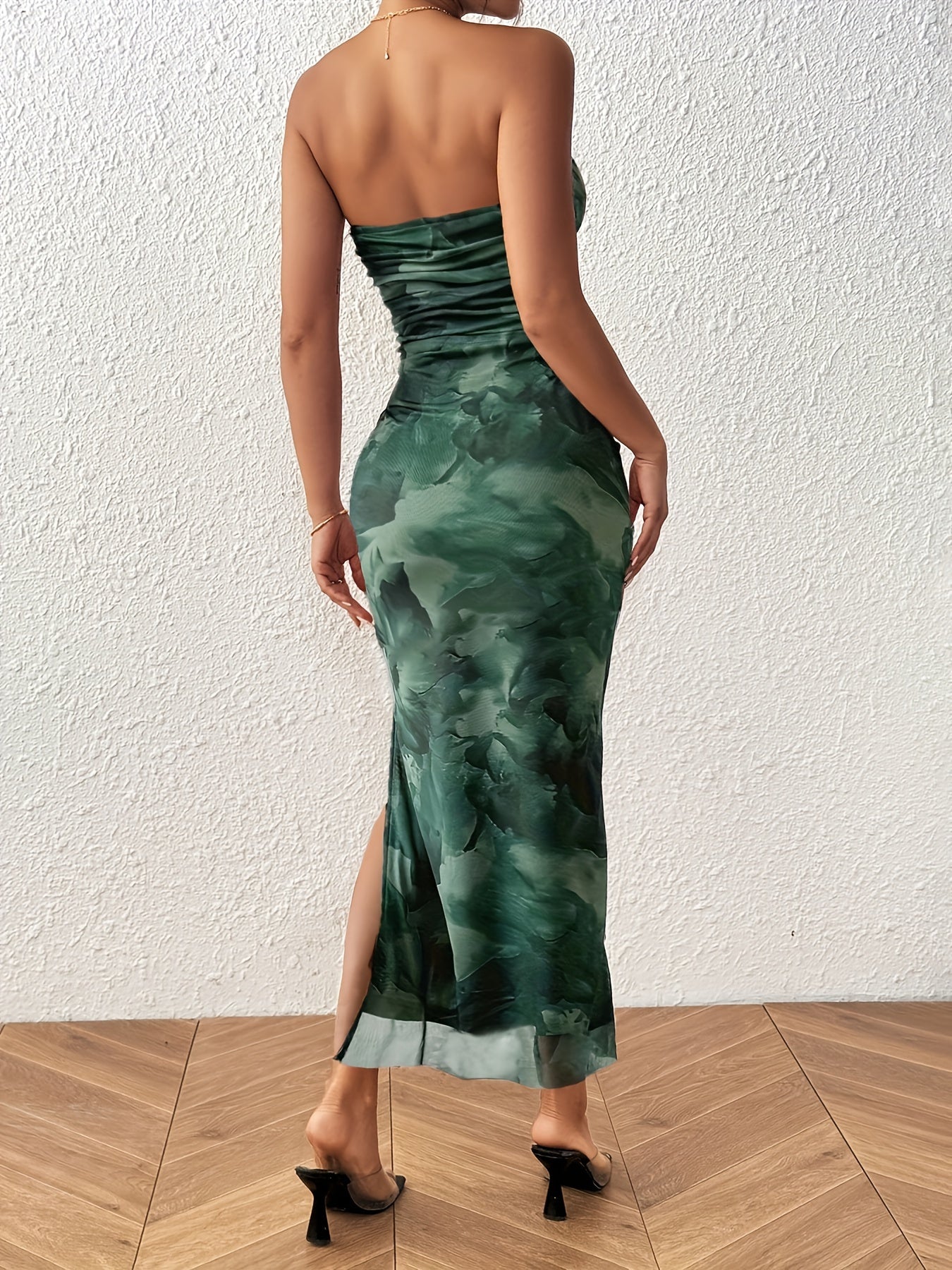 Robe midi bustier imprimé fluide femme