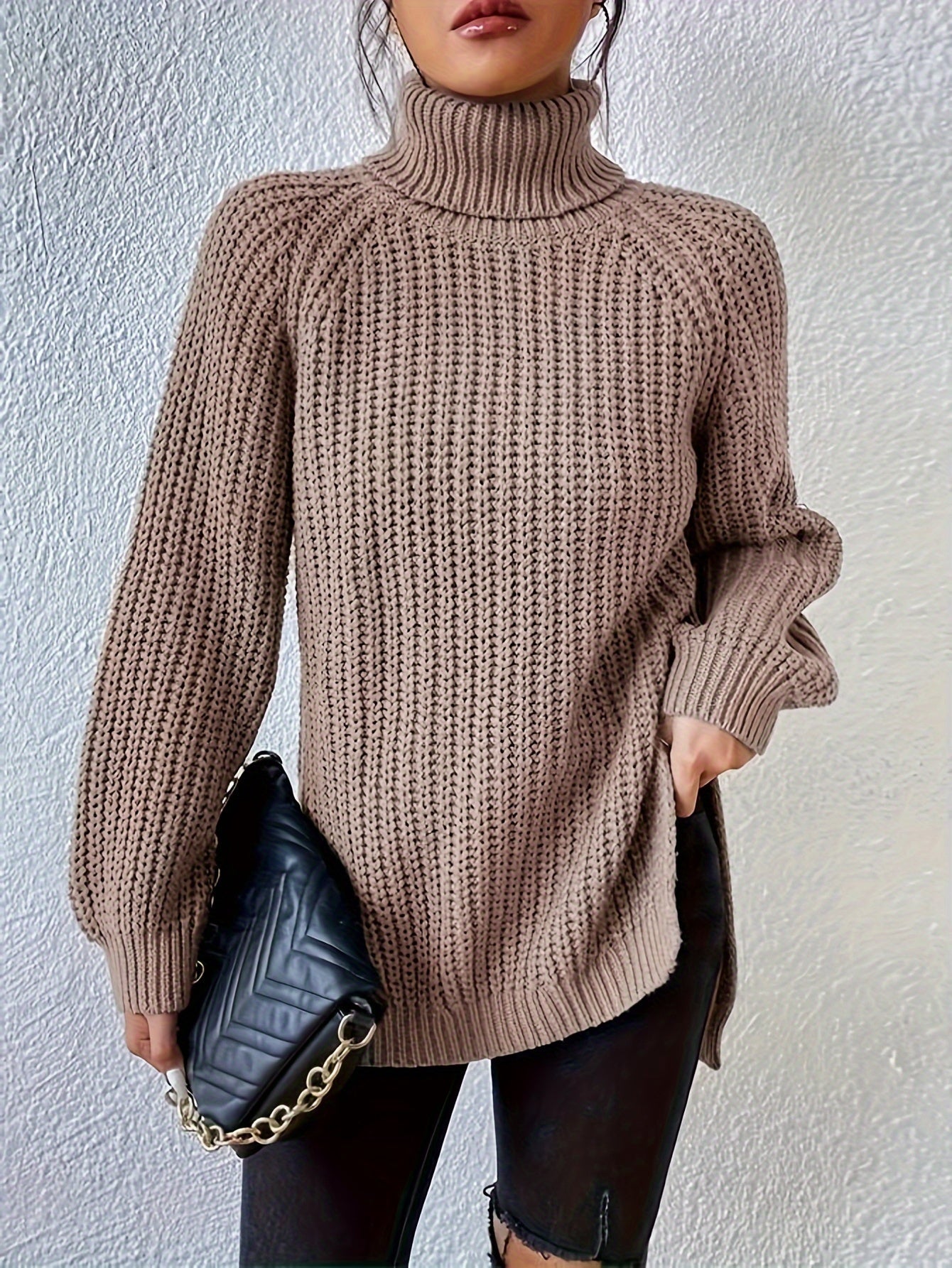 Pull chaud femme col roulé maille épaisse hiver