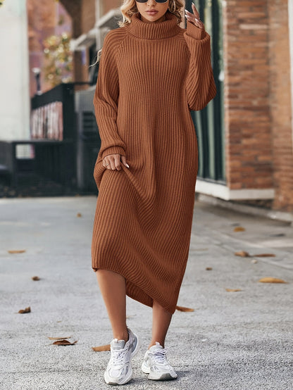 Robe pull longue femme en maille col roulé ample
