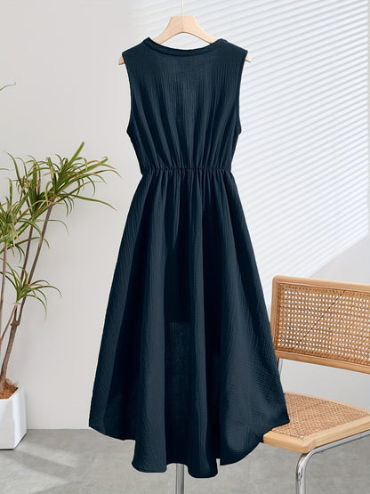Robe bohème longue sans manches femme effet lin fluide