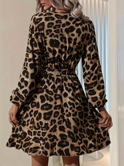 Robe portefeuille courte imprimé léopard satinée femme