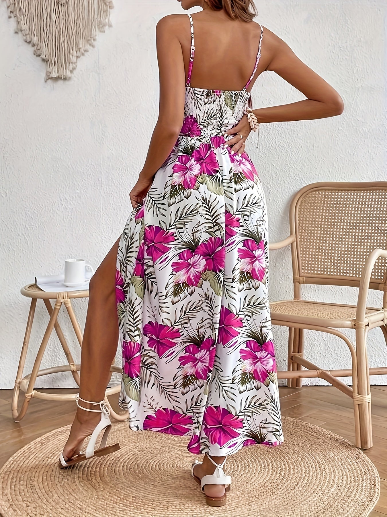 Robe longue imprimé tropical multicolore