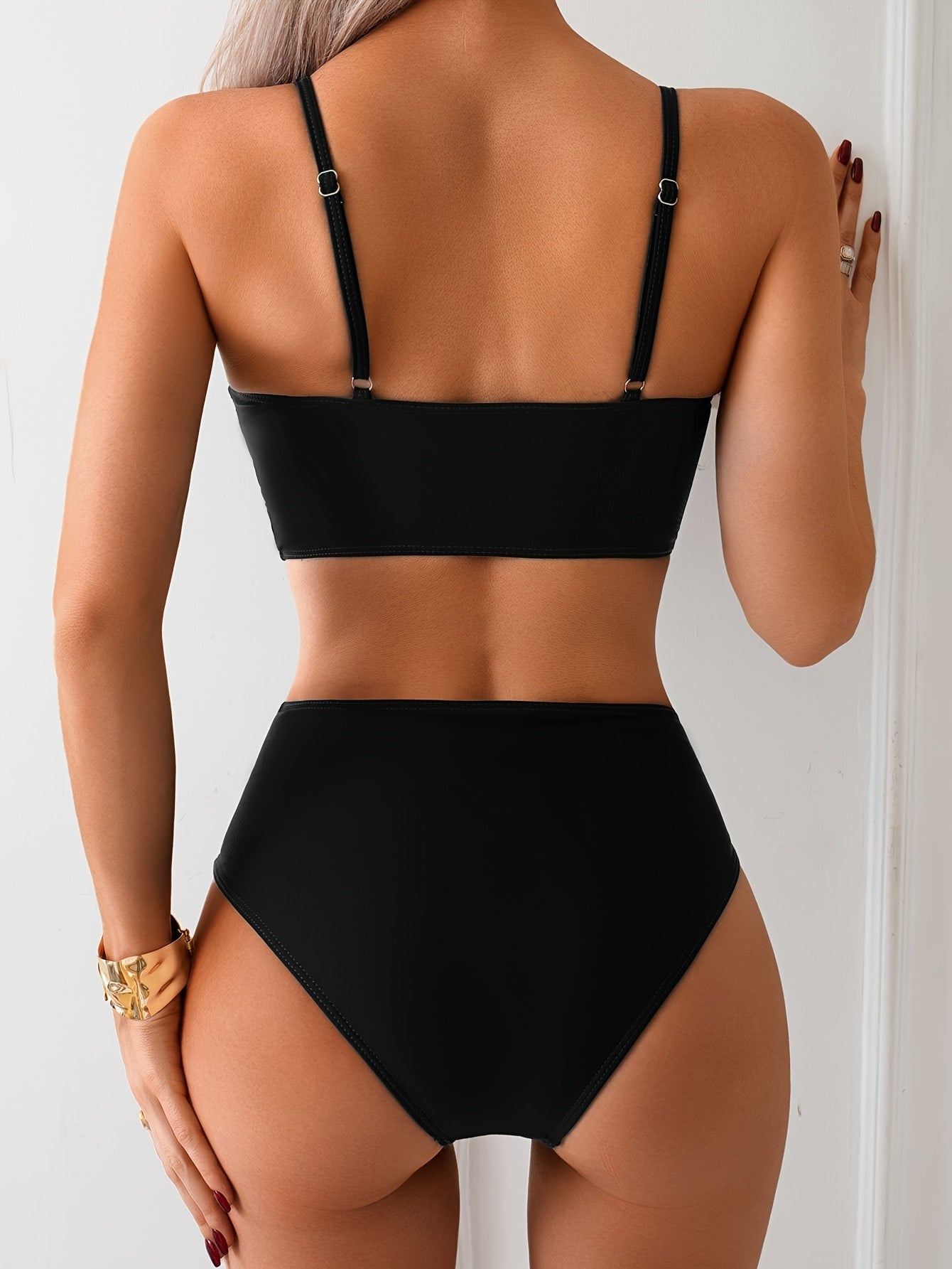Maillot de bain 2 pièces taille haute avec boucle effet sculptant