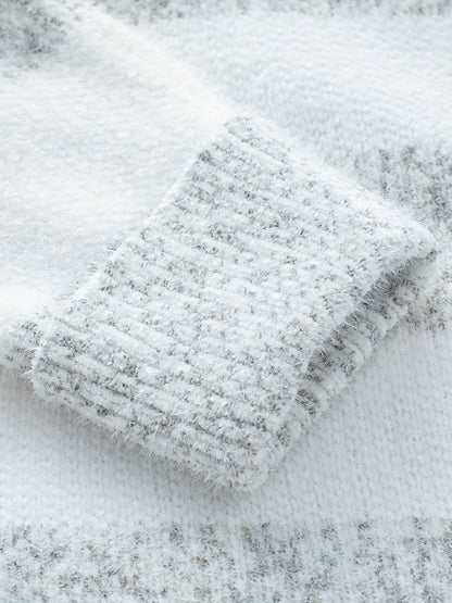 Pull chaud femme col roulé à rayures doux et cocooning