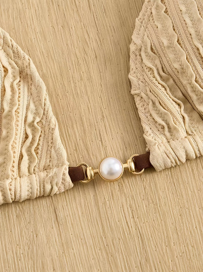 Maillot de bain 2 pièces triangle texturé à nouer perle