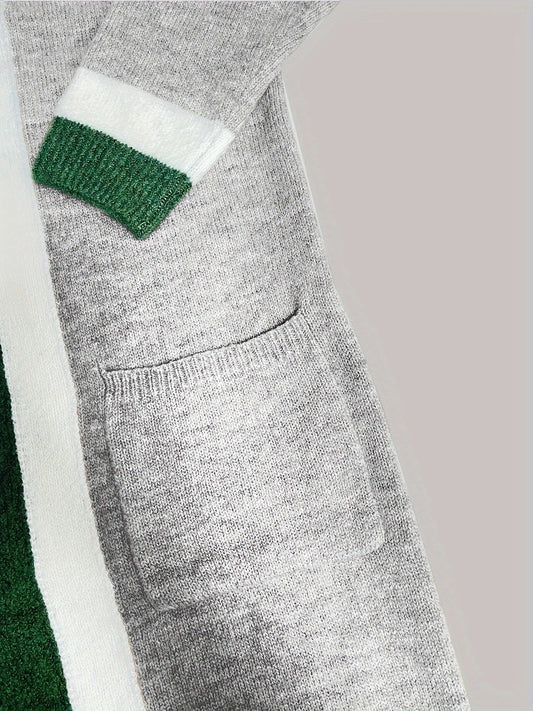 Gilet long chaud femme maille épaisse avec poches