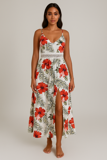 Robe longue imprimé tropical multicolore