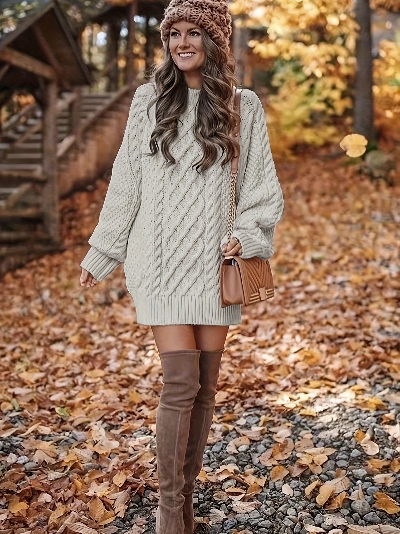 Robe pull grosse maille torsadée oversize femme