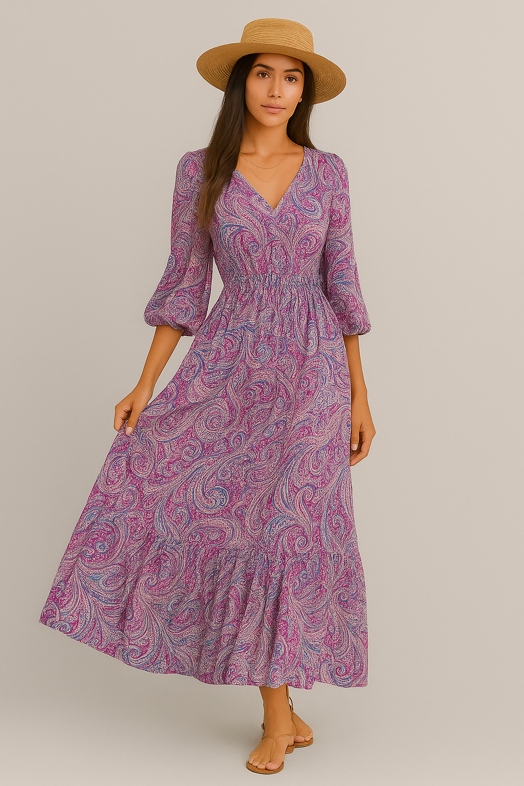 Robe bohème longue été femme à motifs paisley fluide