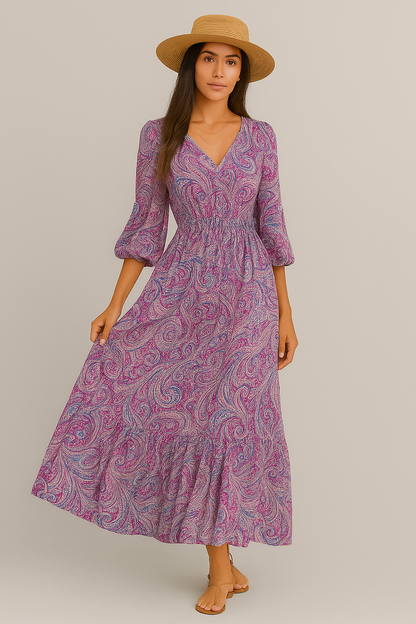 Robe bohème longue été femme à motifs paisley fluide