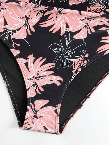 Maillot de bain 1 pièce femme fleuri à col noué dos nu