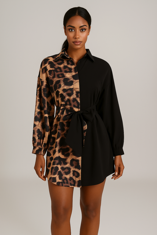 Robe chemise portefeuille imprimé léopard femme