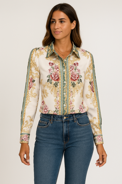 Chemise imprimée baroque femme col classique manches longues