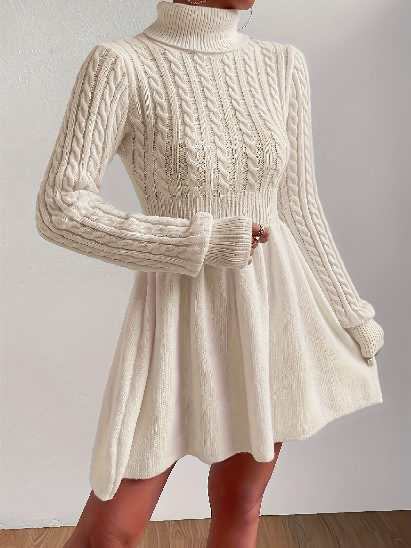 Robe pull hiver femme col roulé maille torsadée