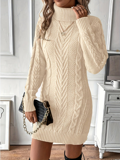Robe pull hiver femme col roulé maille torsadée courte