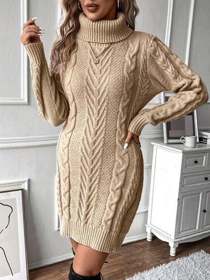 Robe pull hiver femme col roulé maille torsadée courte