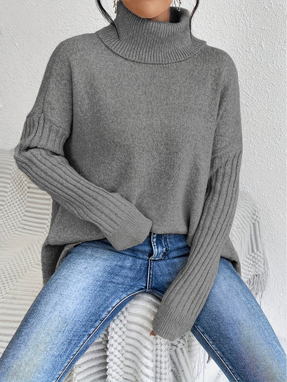 Pull chaud femme col roulé oversize – coupe asymétrique hiver cocooning