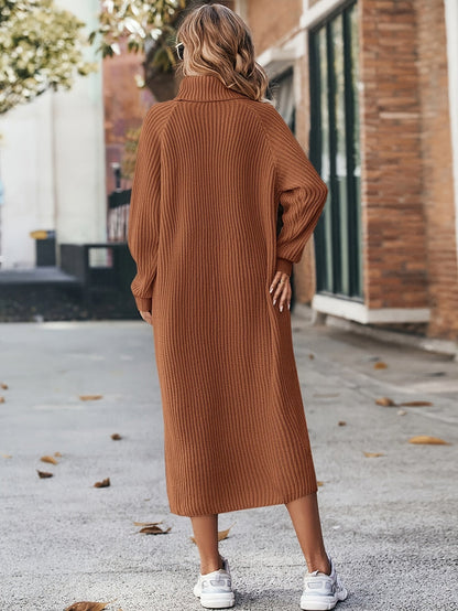 Robe pull longue femme en maille col roulé ample