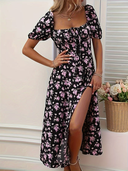 Robe longue fleurie manches courtes femme