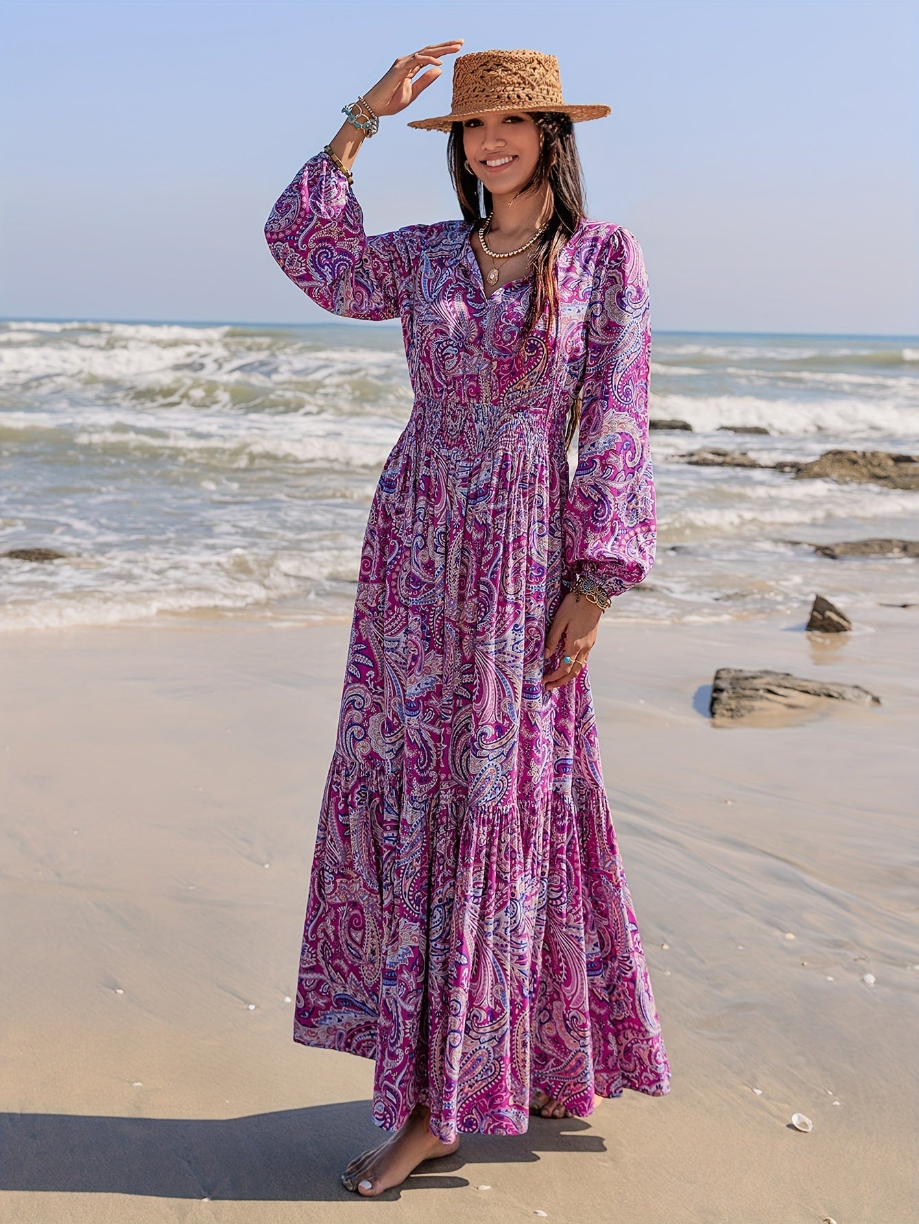 Robe bohème longue été femme à motifs paisley fluide