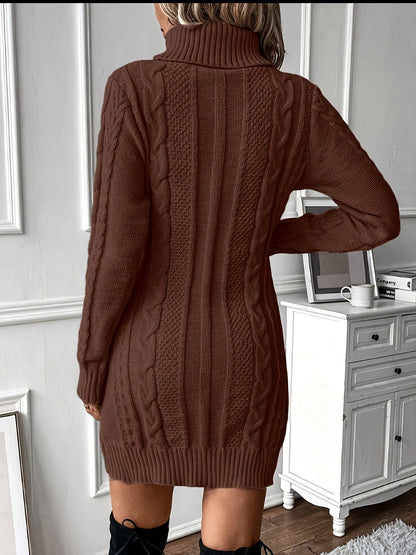 Robe pull hiver femme col roulé maille torsadée courte