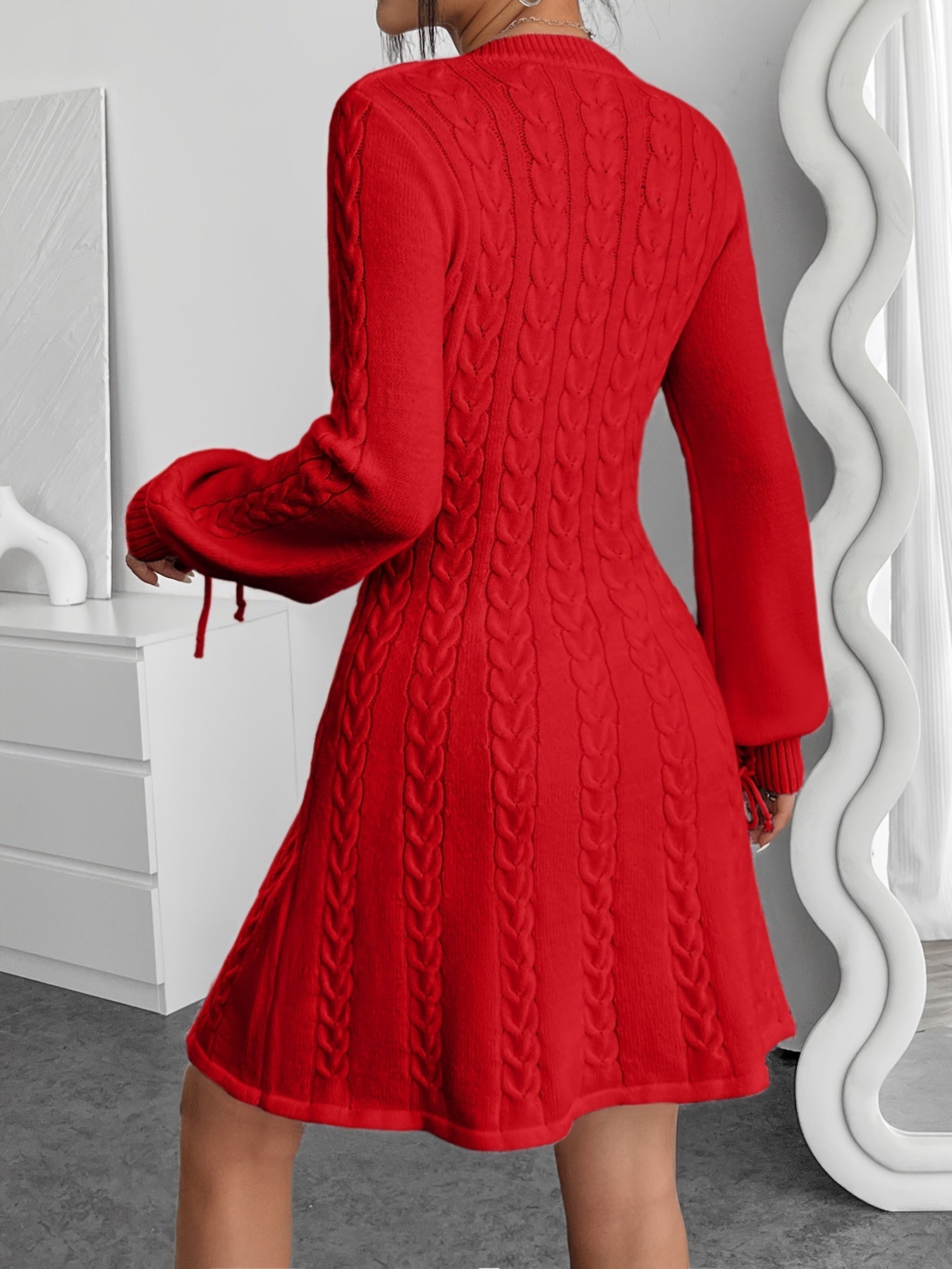 Robe pull hiver femme col V maille torsadée
