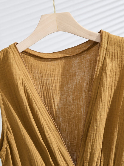 Robe bohème longue sans manches femme effet lin fluide