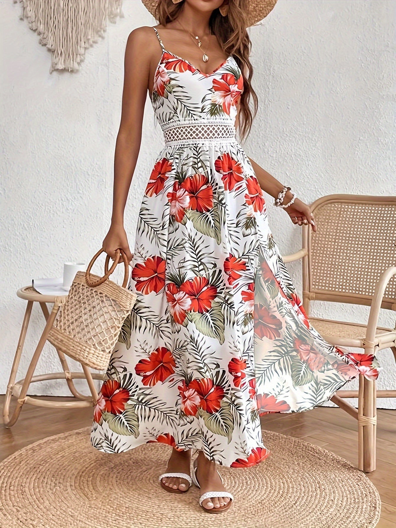 Robe longue imprimé tropical multicolore