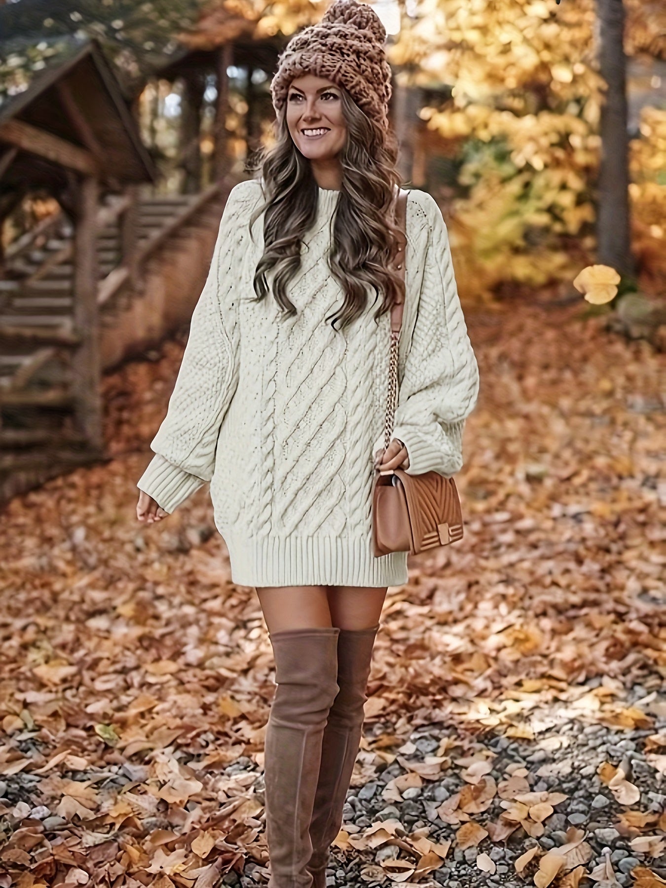 Robe pull grosse maille torsadée oversize femme