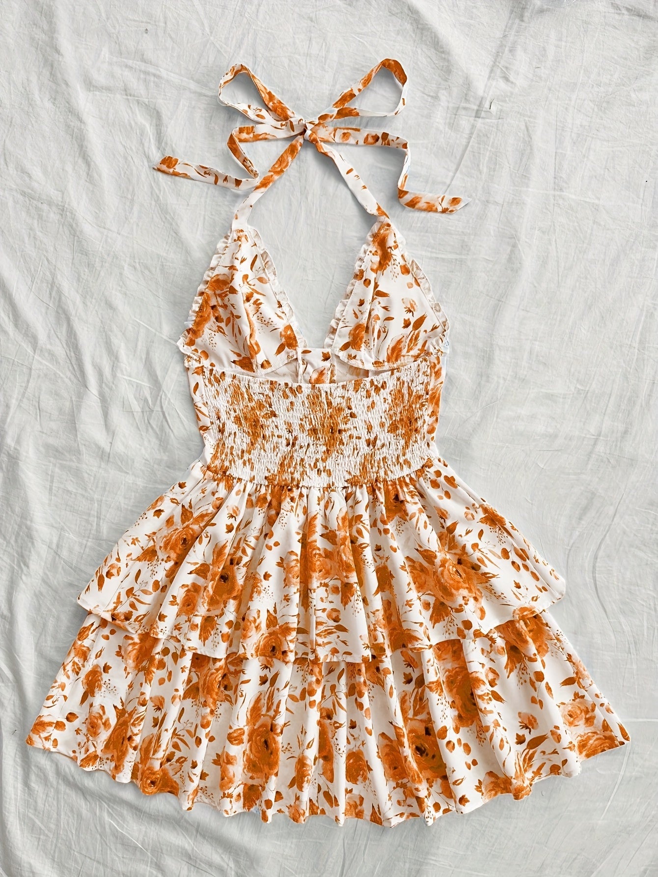 Robe courte bustier fleurie à volants femme