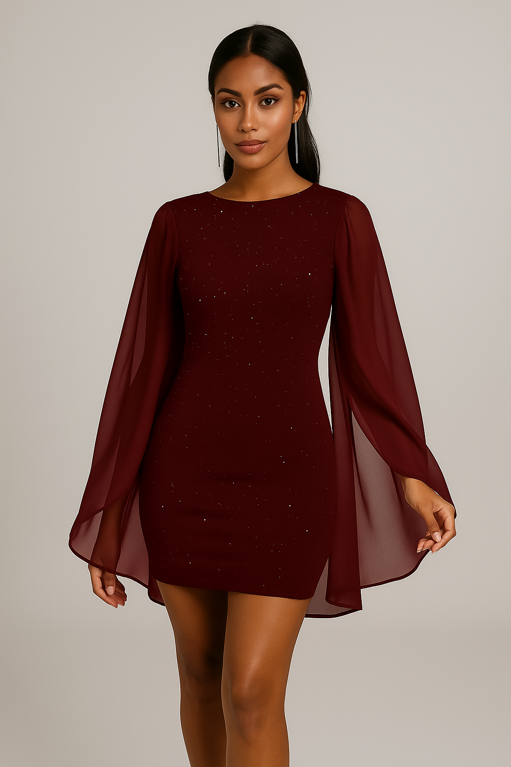 Robe de soirée cape scintillante femme
