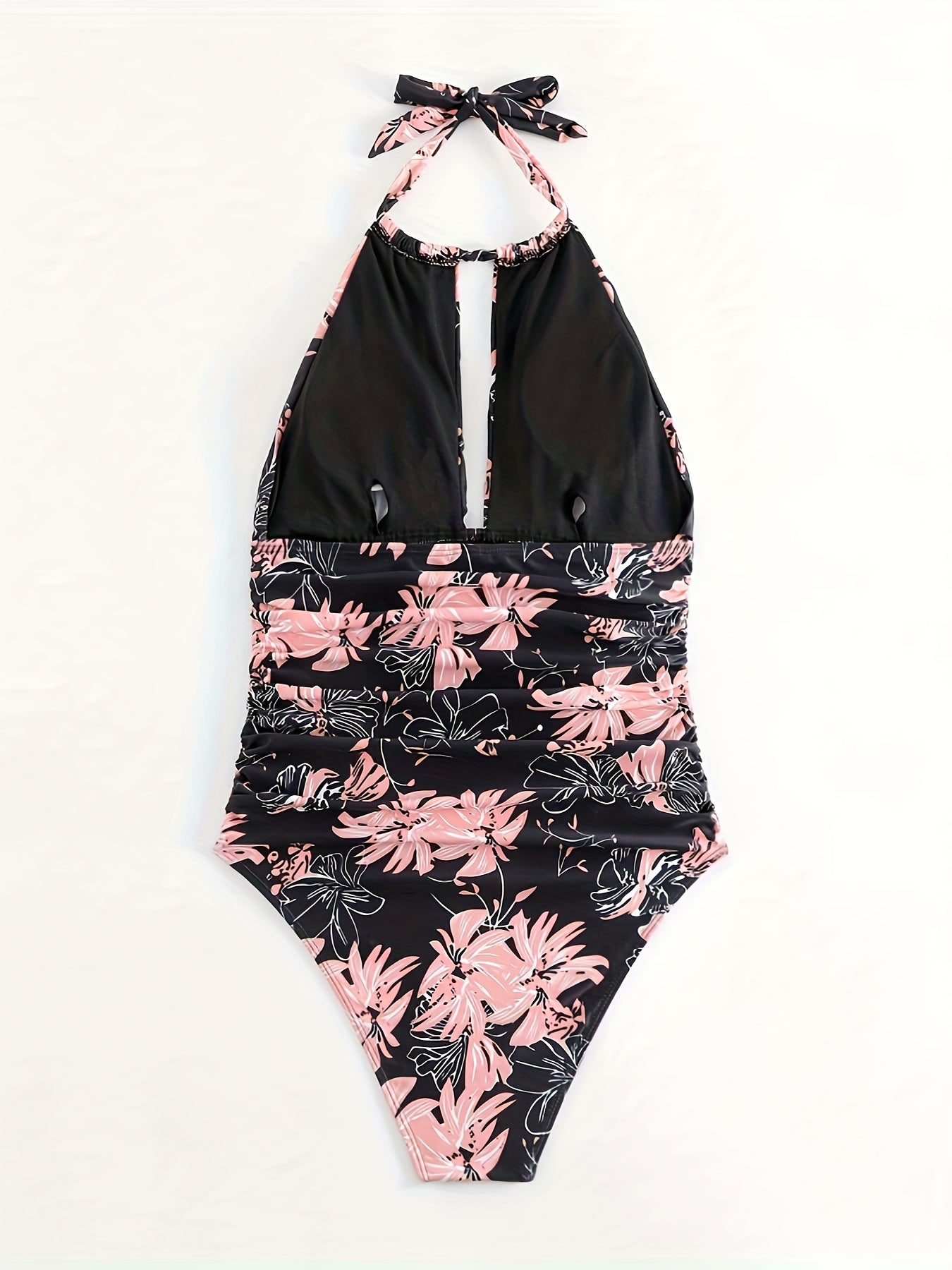 Maillot de bain 1 pièce femme fleuri à col noué dos nu