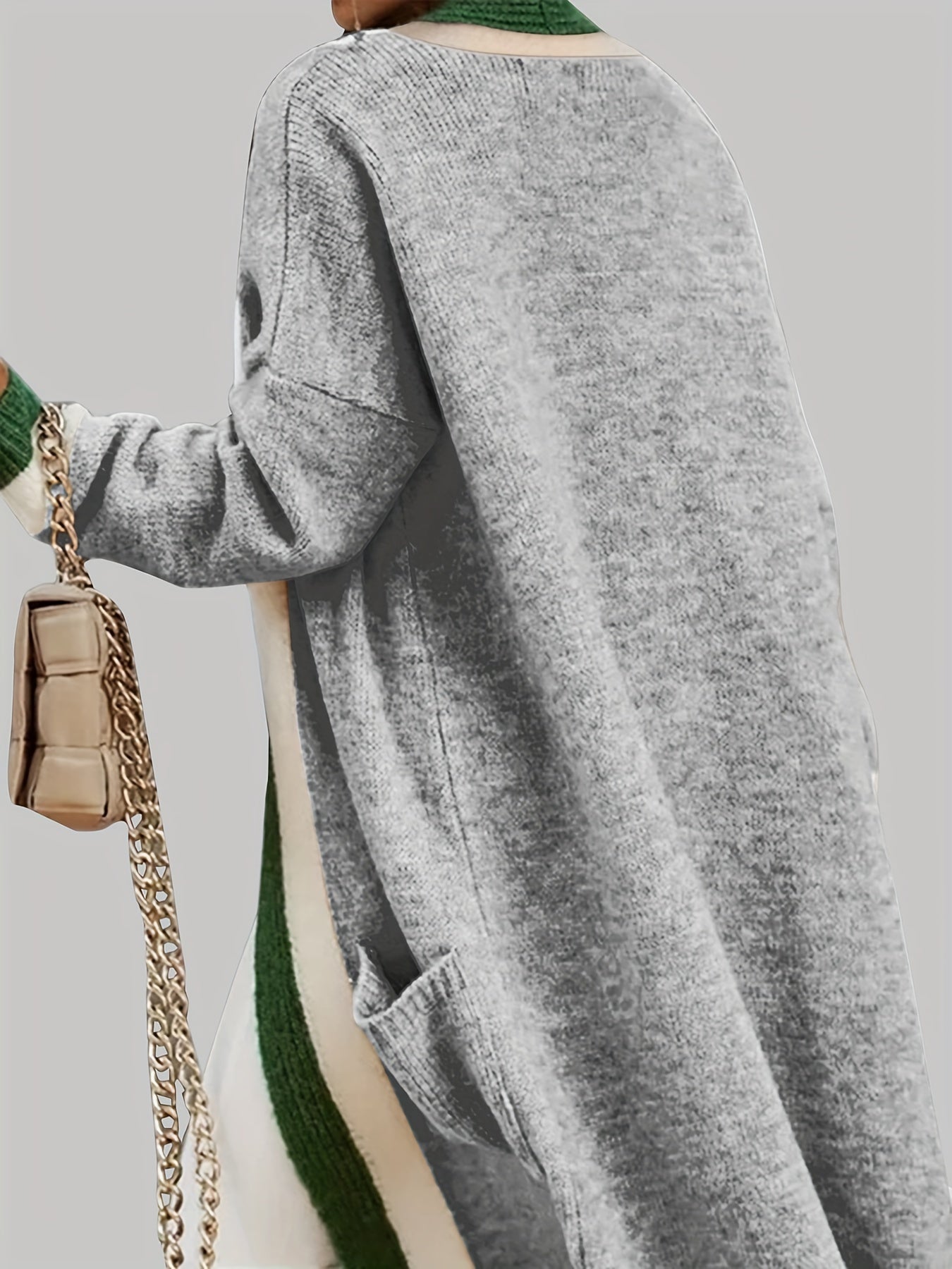 Gilet long chaud femme maille épaisse avec poches