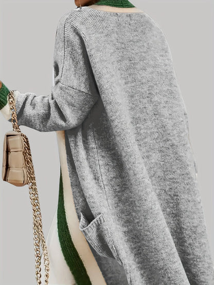 Gilet long chaud femme maille épaisse avec poches