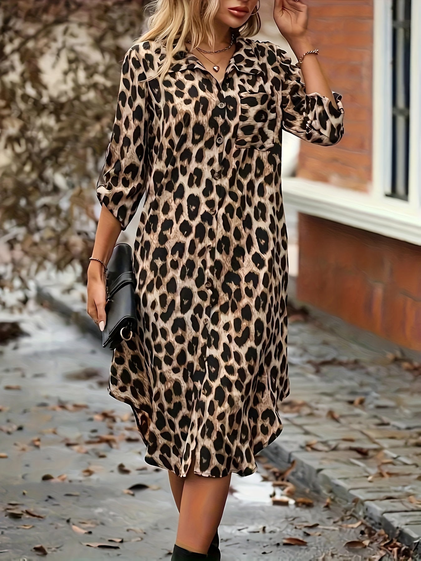 Robe chemise léopard femme mi-longue